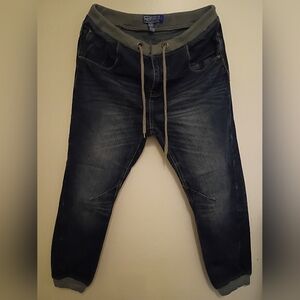 SB Royal Blue Men's Joggers Dark Blue Jeans with Gray Waistband Sz‎ XL